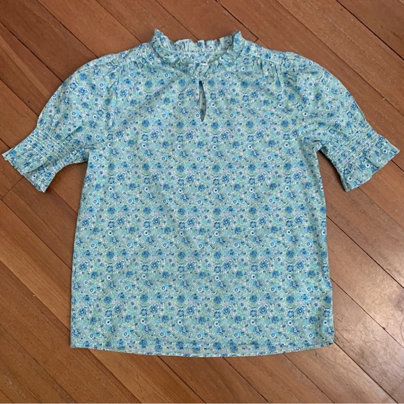 J. Crew Liberty Fabric Ruffle Trim Short Sleeve Blue Floral - Picture 9 of 14